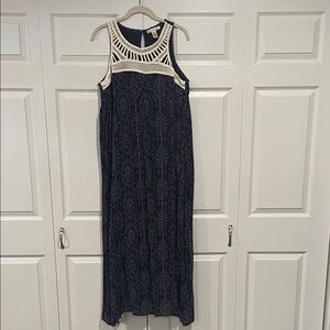 Studio West Navy and Cream Patterned Maxi Dress